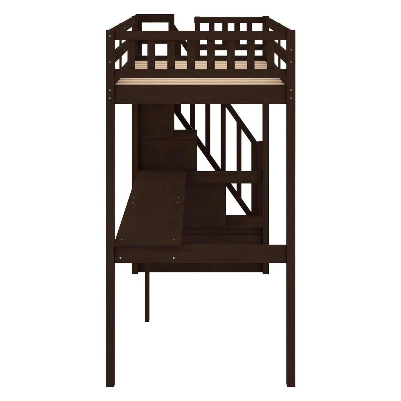 Twin Size Loft Bed With Storage Staircase And Built-In Desk
