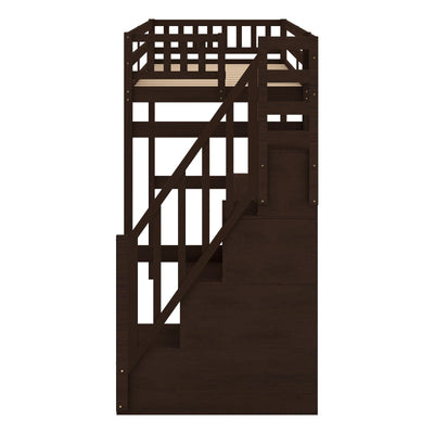 Twin Size Loft Bed With Storage Staircase And Built-In Desk