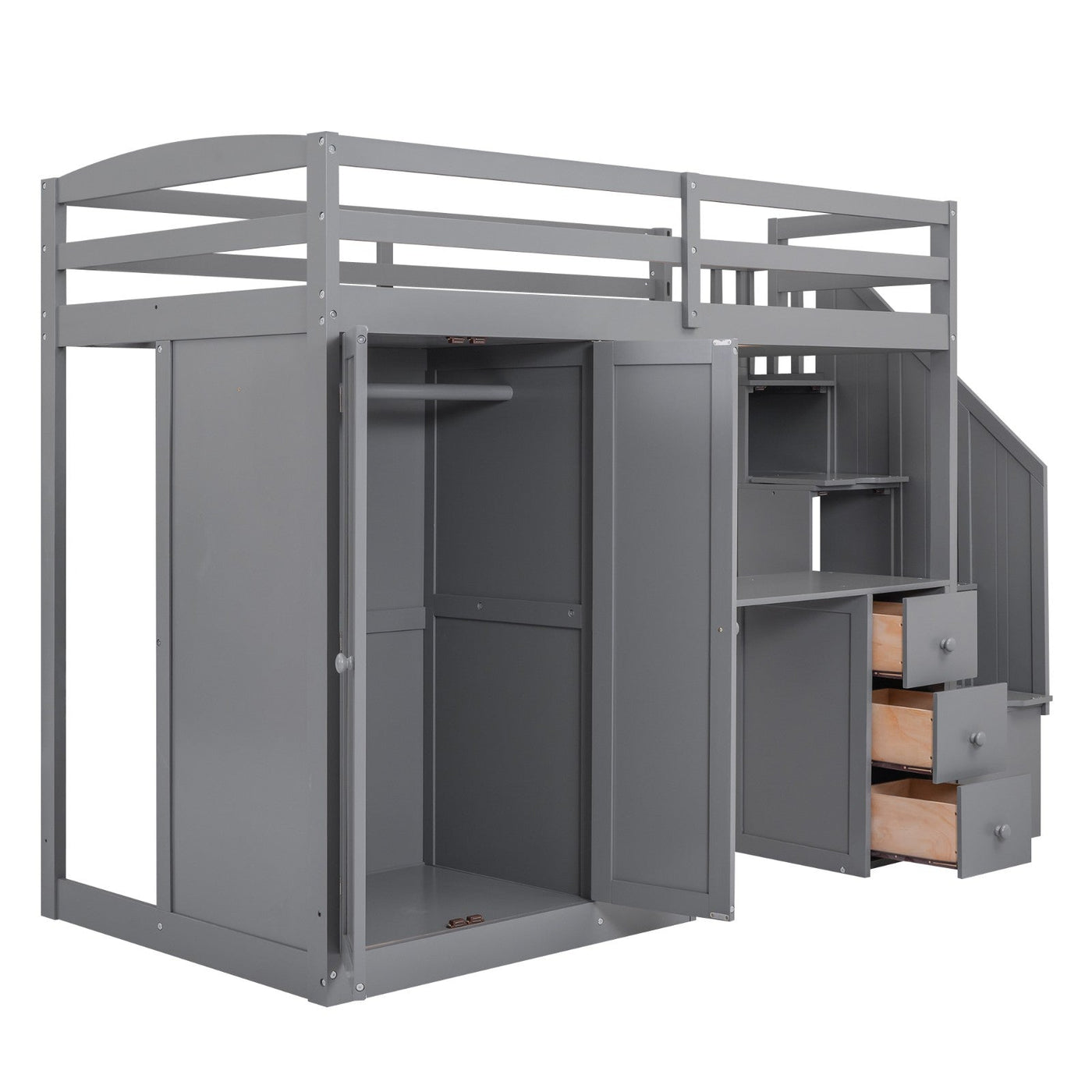 Twin Size Loft Bed With Storage Wardrobe Desk Drawers Cabinet