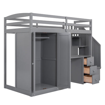 Twin Size Loft Bed With Storage Wardrobe Desk Drawers Cabinet