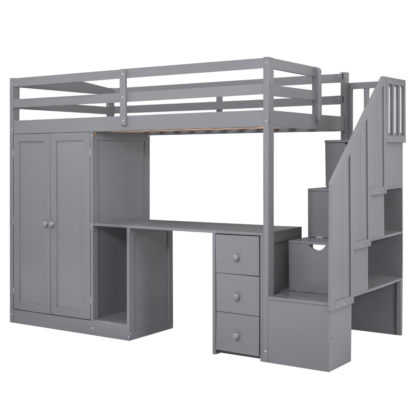 Twin Size Loft Bed With Storage Wardrobe Desk Drawers Cabinet
