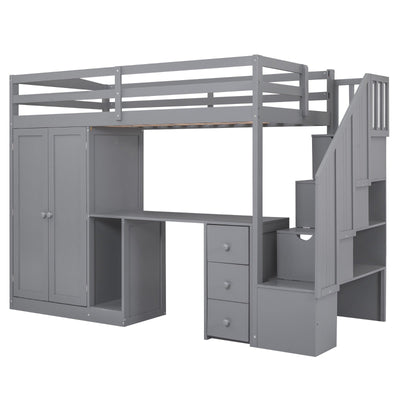 Twin Size Loft Bed With Storage Wardrobe Desk Drawers Cabinet