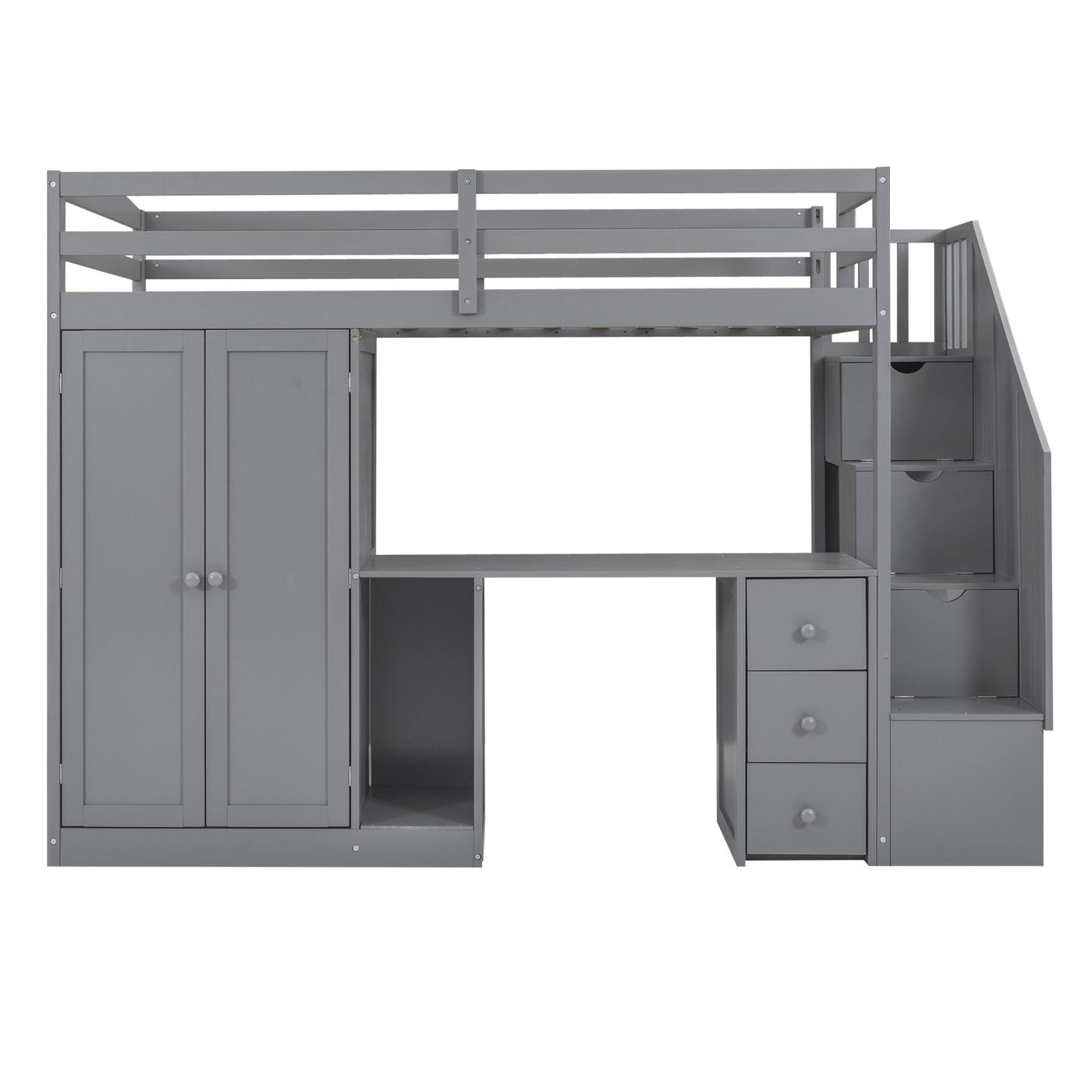 Twin Size Loft Bed With Storage Wardrobe Desk Drawers Cabinet