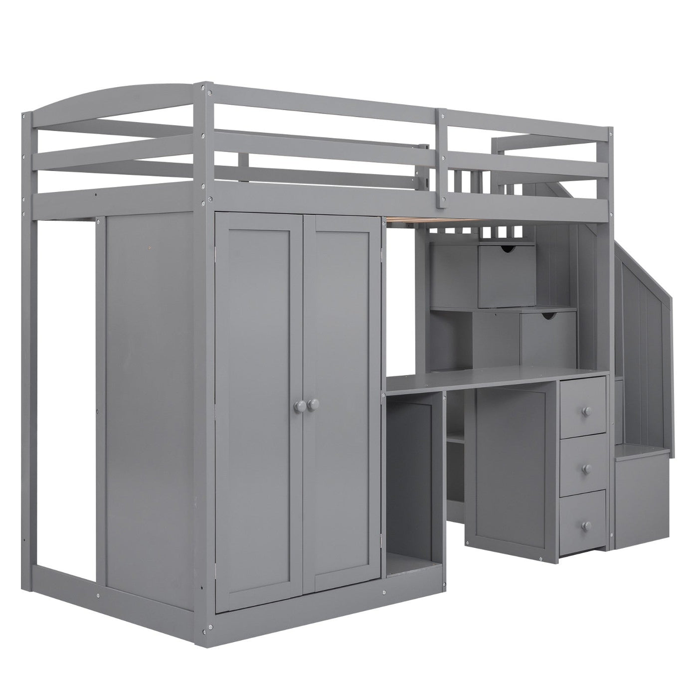 Twin Size Loft Bed With Storage Wardrobe Desk Drawers Cabinet