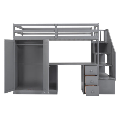 Twin Size Loft Bed With Storage Wardrobe Desk Drawers Cabinet