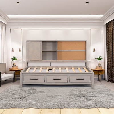 Twin Size Lounge Daybed With Storage Shelves USB Ports Drawers