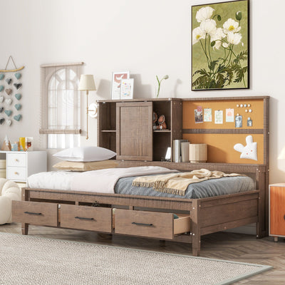 Twin Size Lounge Daybed With Storage Shelves USB Ports Drawers