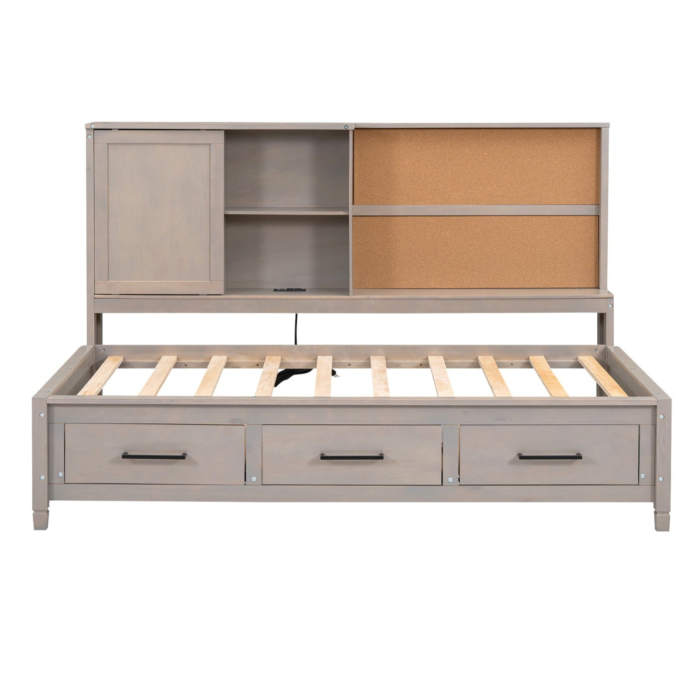 Twin Size Lounge Daybed With Storage Shelves USB Ports Drawers