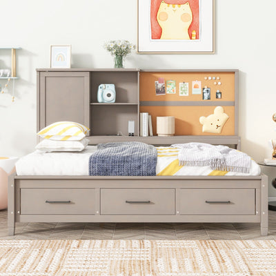 Twin Size Lounge Daybed With Storage Shelves USB Ports Drawers