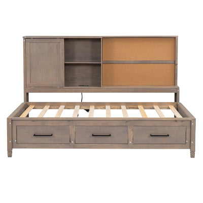 Twin Size Lounge Daybed With Storage Shelves USB Ports Drawers