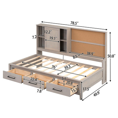 Twin Size Lounge Daybed With Storage Shelves USB Ports Drawers