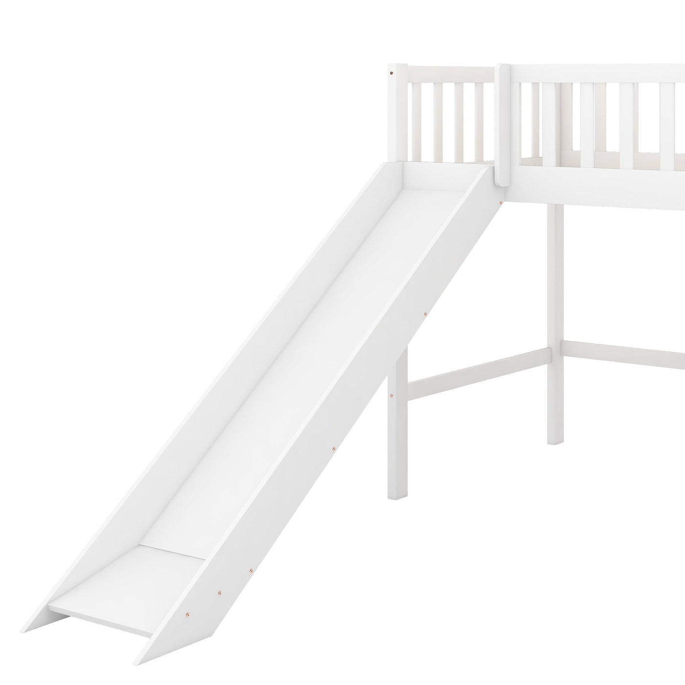 Twin-Size Low Loft Bed With Ladder Slide For Kids Room