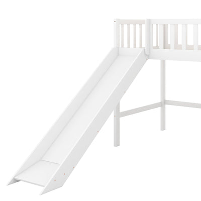 Twin-Size Low Loft Bed With Ladder Slide For Kids Room