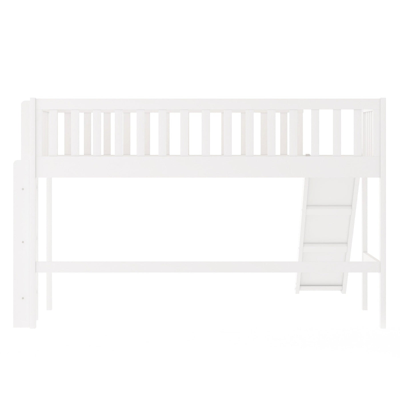 Twin-Size Low Loft Bed With Ladder Slide For Kids Room