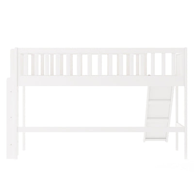 Twin-Size Low Loft Bed With Ladder Slide For Kids Room