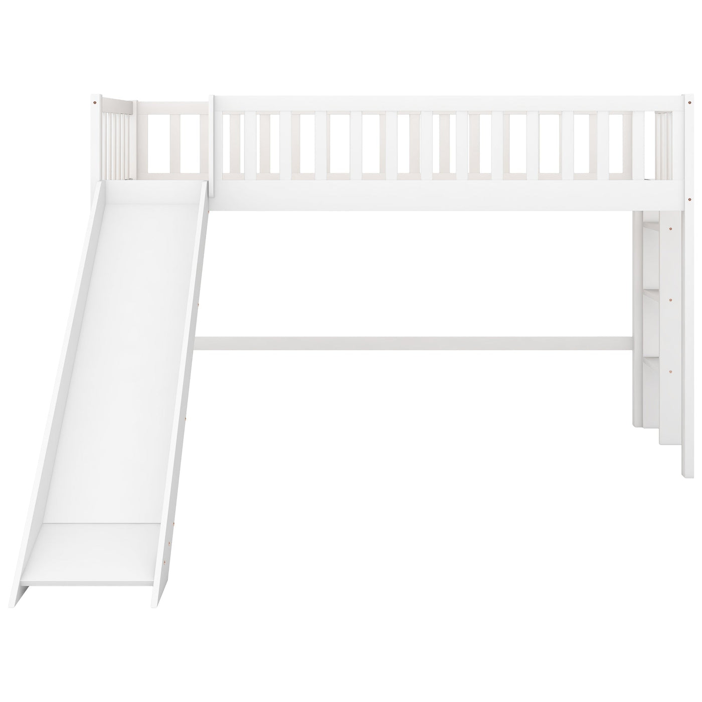 Twin-Size Low Loft Bed With Ladder Slide For Kids Room