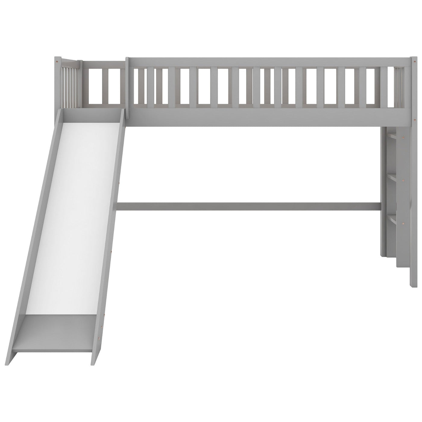 Twin-Size Low Loft Bed With Ladder Slide For Kids Room