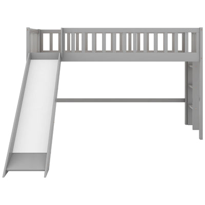 Twin-Size Low Loft Bed With Ladder Slide For Kids Room