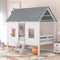 Twin Size Low Loft House Bed With Roof And Two Windows
