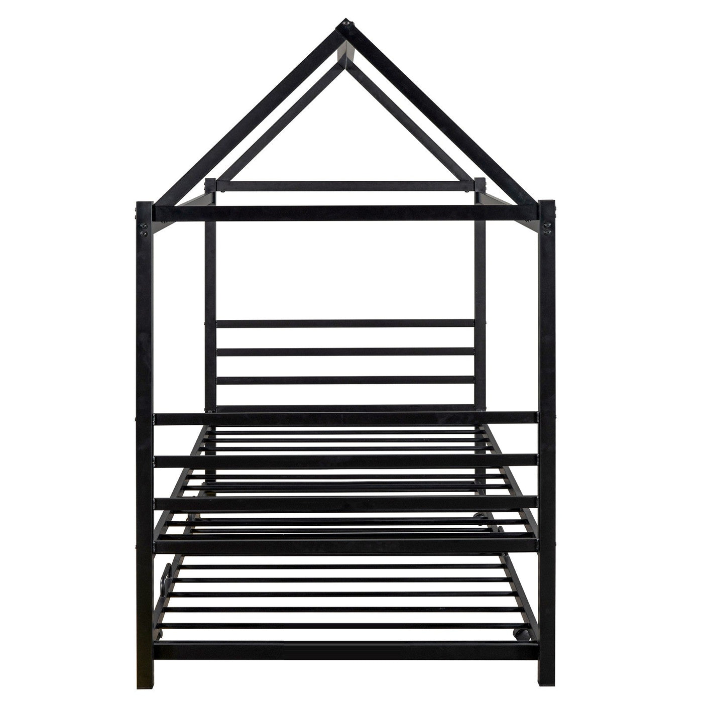 Twin Size Metal Platform Bed With Trundle And House Frame Design