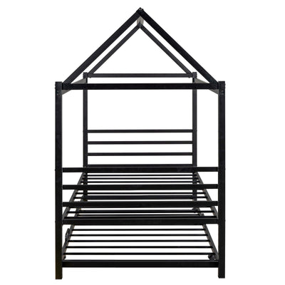 Twin Size Metal Platform Bed With Trundle And House Frame Design