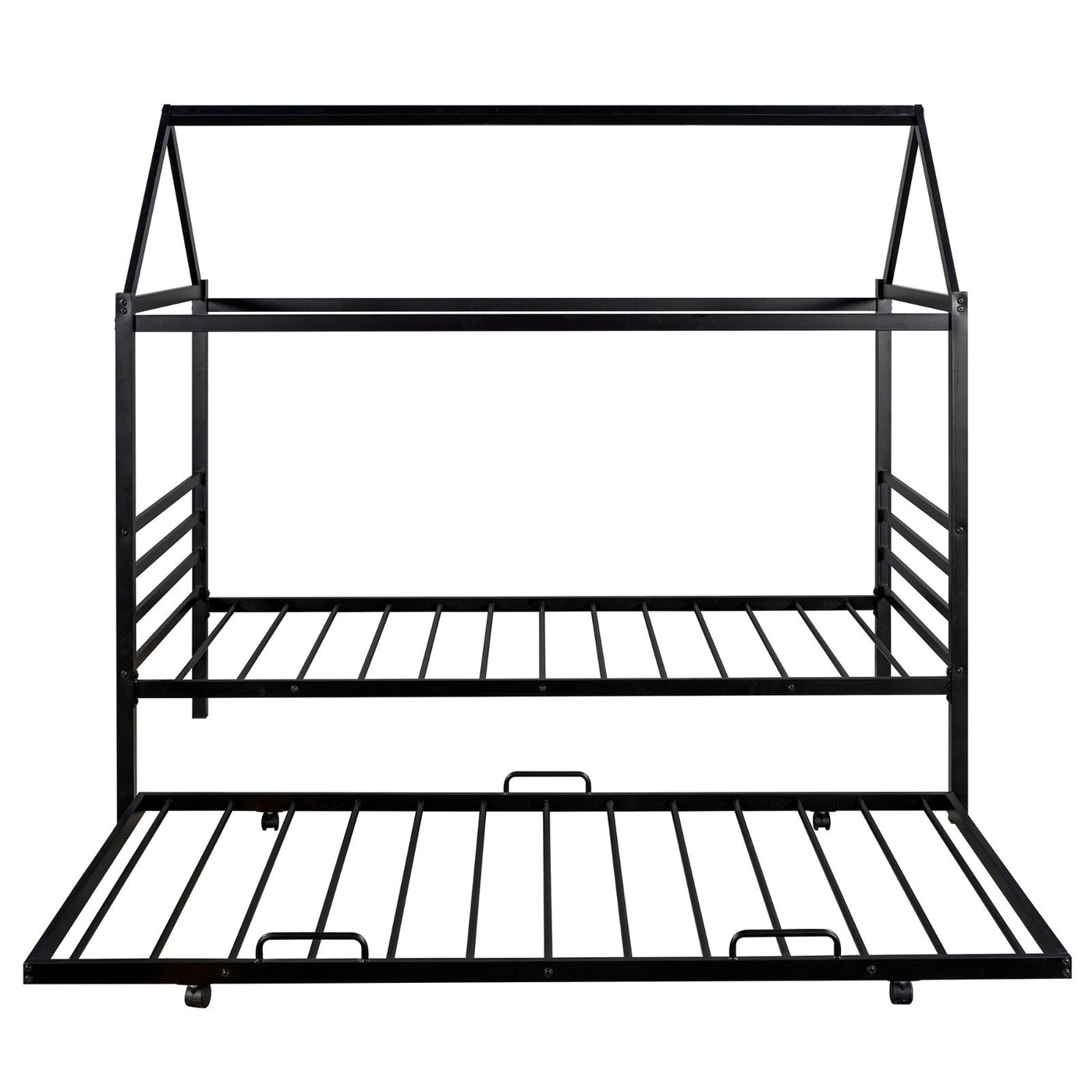 Twin Size Metal Platform Bed With Trundle And House Frame Design
