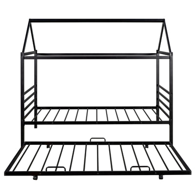 Twin Size Metal Platform Bed With Trundle And House Frame Design