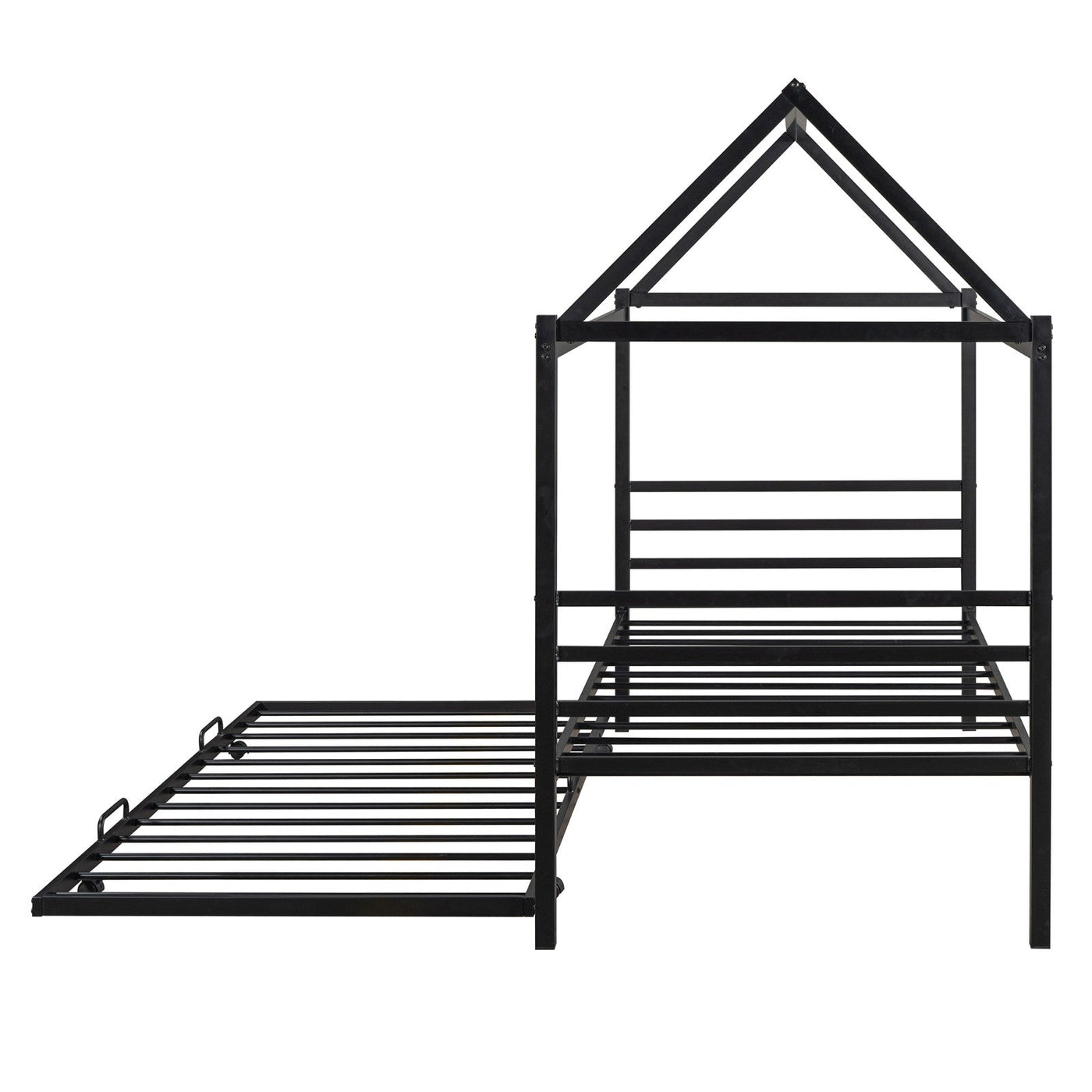 Twin Size Metal Platform Bed With Trundle And House Frame Design