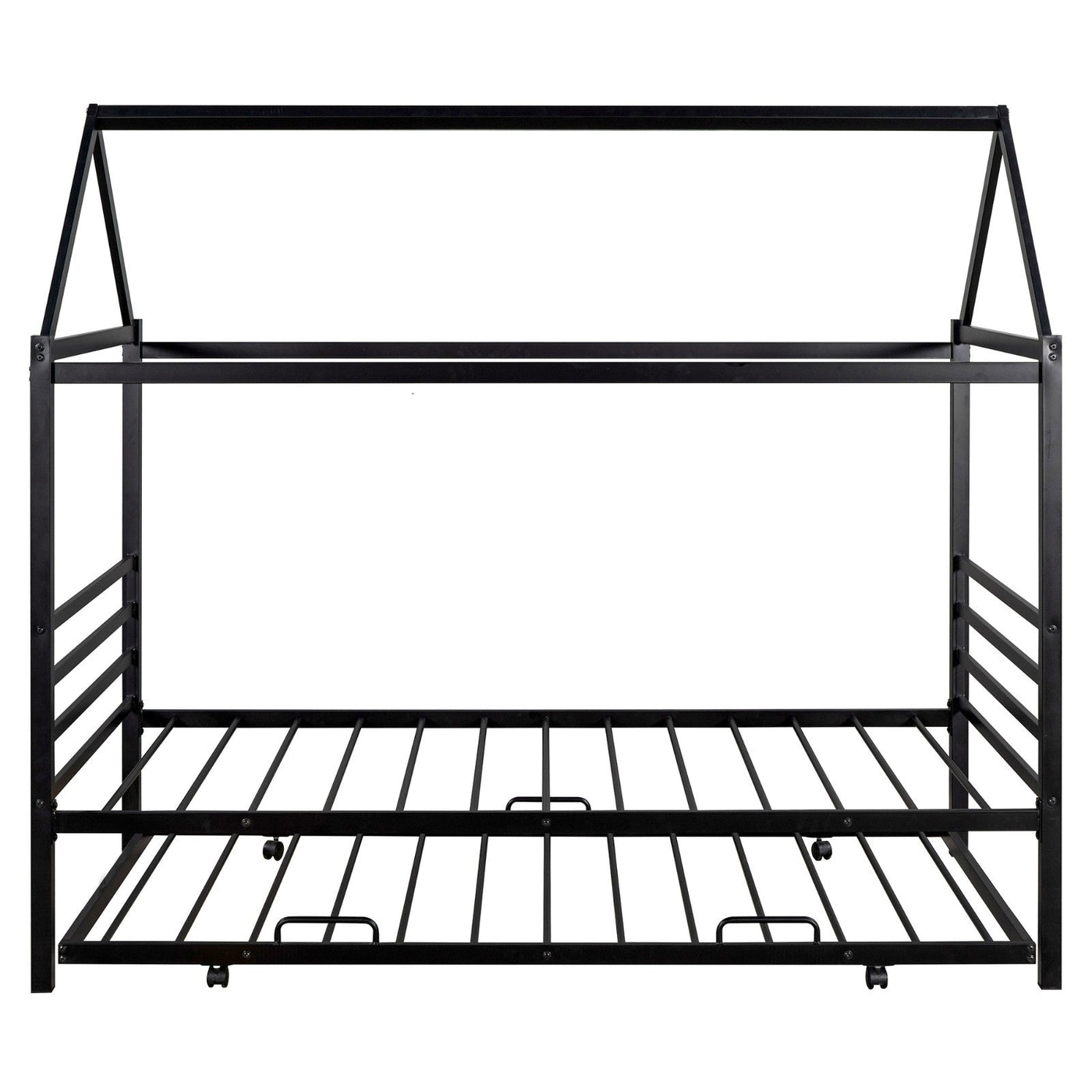Twin Size Metal Platform Bed With Trundle And House Frame Design