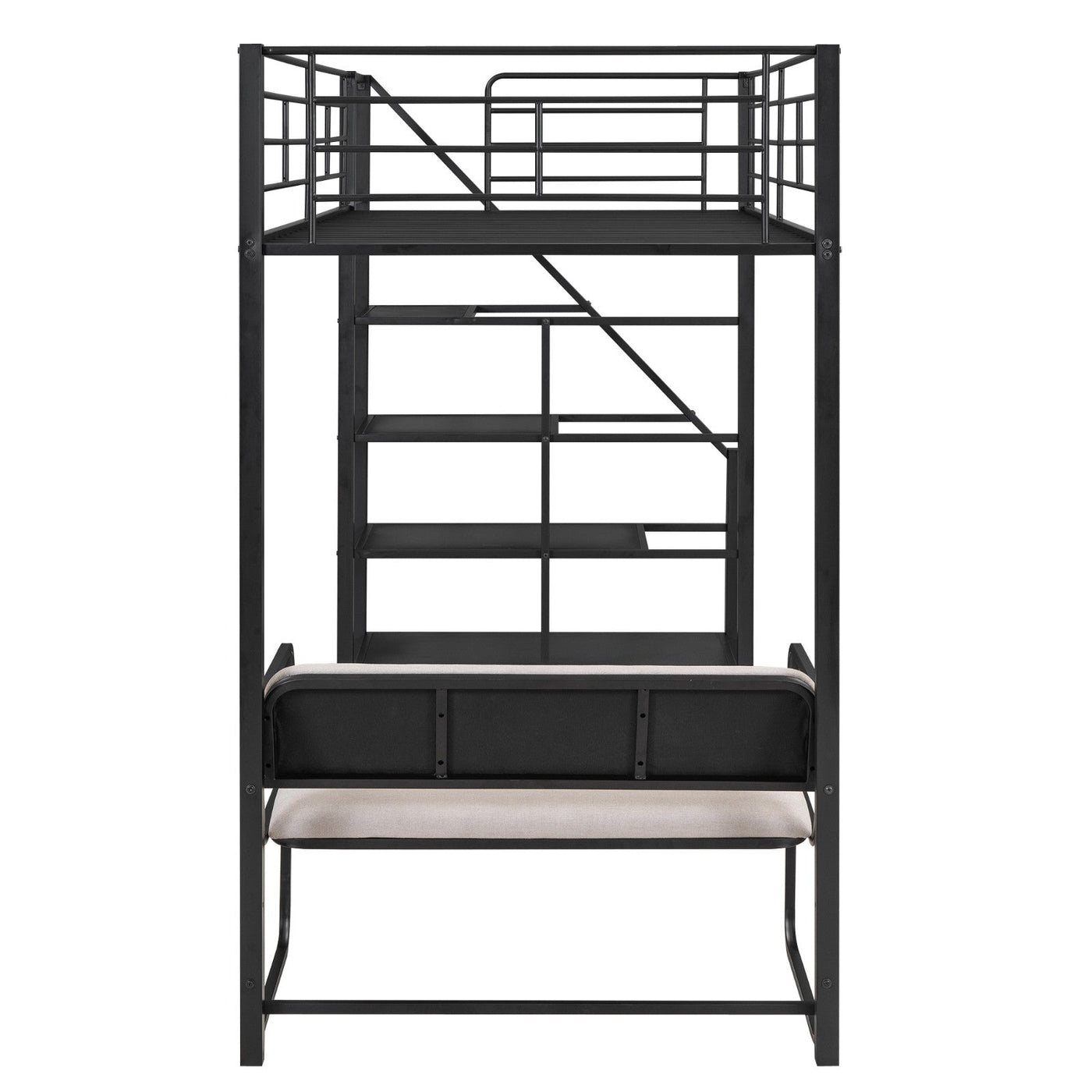 Twin Size Metal Loft Bed With Storage Staircase And Bench