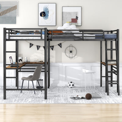 Twin-Size Metal Loft Bed With Dual Built-In Study Desks