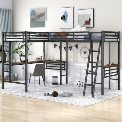 Twin-Size Metal Loft Bed With Dual Built-In Study Desks