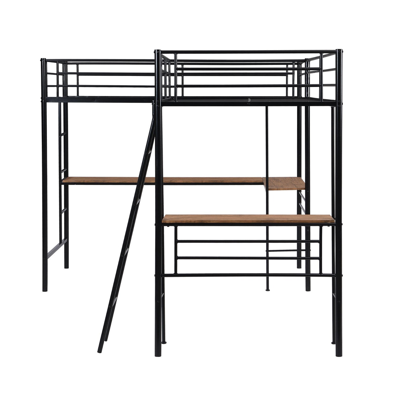 Twin-Size Metal Loft Bed With Dual Built-In Study Desks