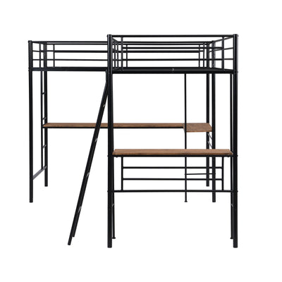 Twin-Size Metal Loft Bed With Dual Built-In Study Desks