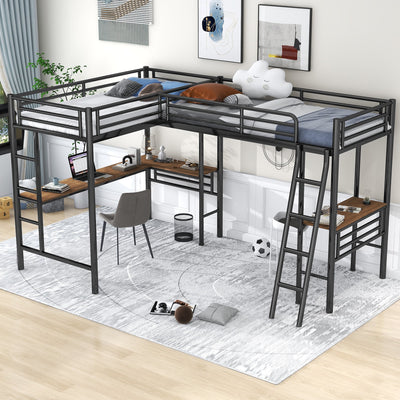 Twin-Size Metal Loft Bed With Dual Built-In Study Desks