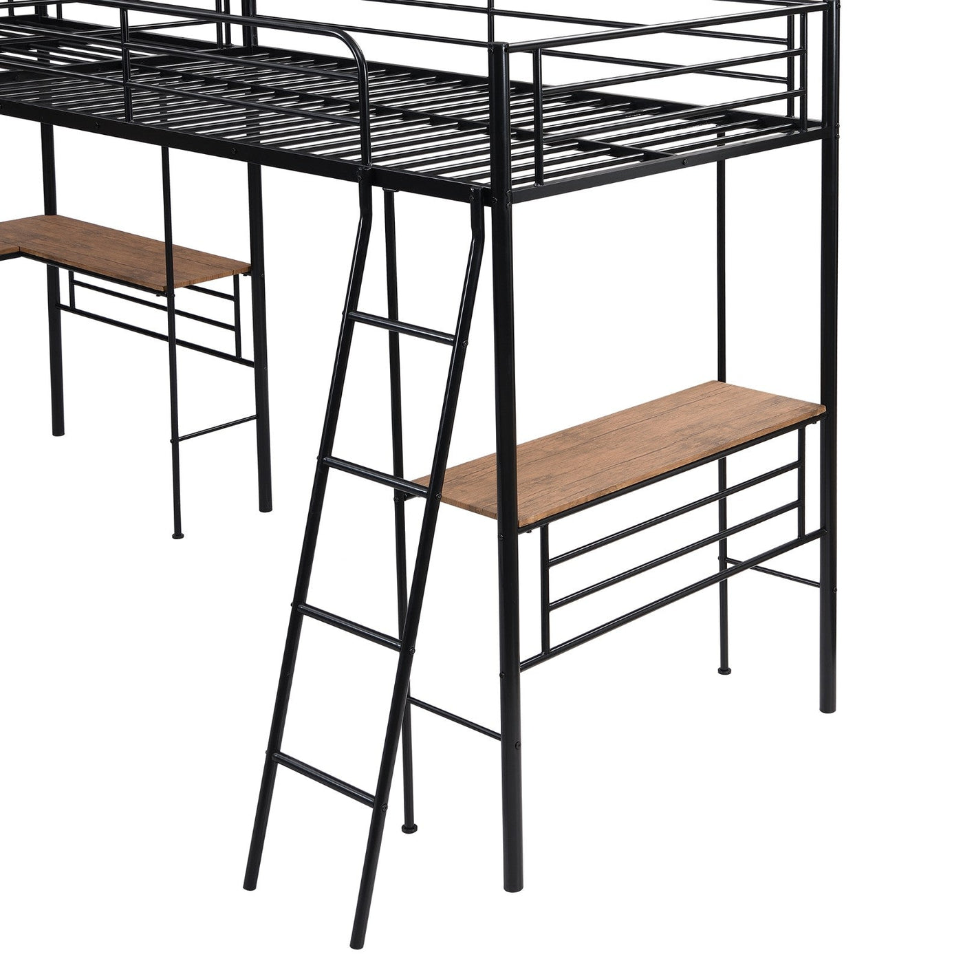Twin-Size Metal Loft Bed With Dual Built-In Study Desks