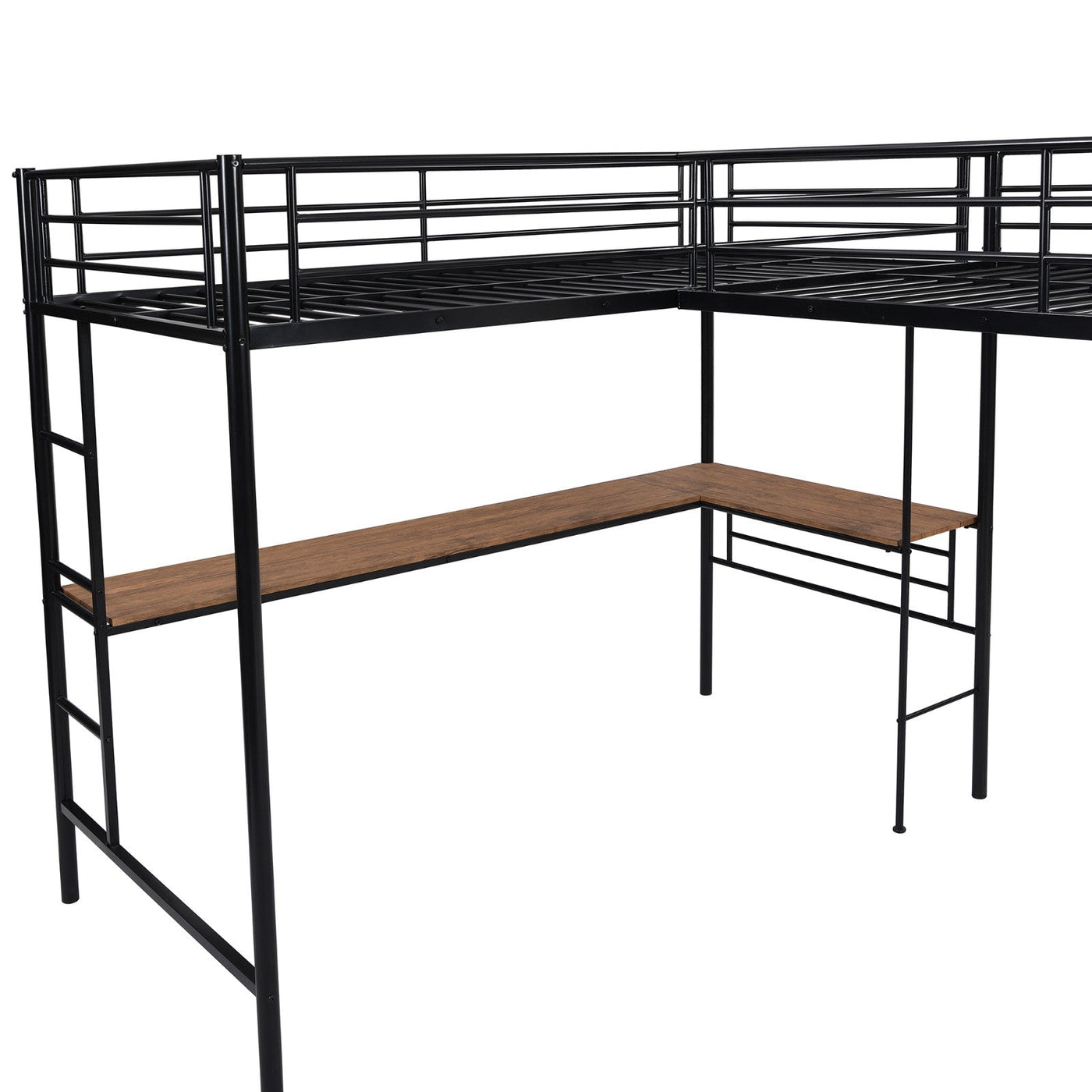 Twin-Size Metal Loft Bed With Dual Built-In Study Desks