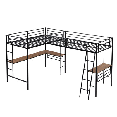 Twin-Size Metal Loft Bed With Dual Built-In Study Desks