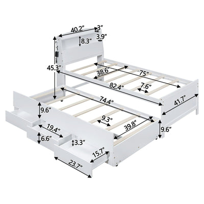 Twin Size Platform Bed With Storage LED Headboard Trundle Drawers