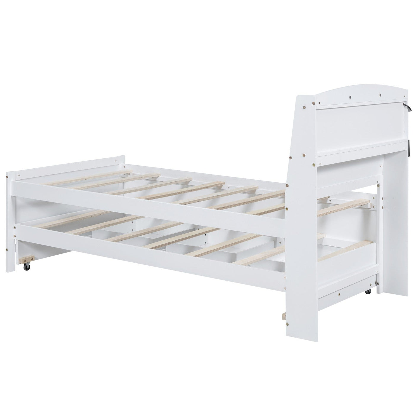 Twin Size Platform Bed With Storage LED Headboard Trundle Drawers