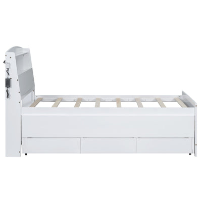 Twin Size Platform Bed With Storage LED Headboard Trundle Drawers