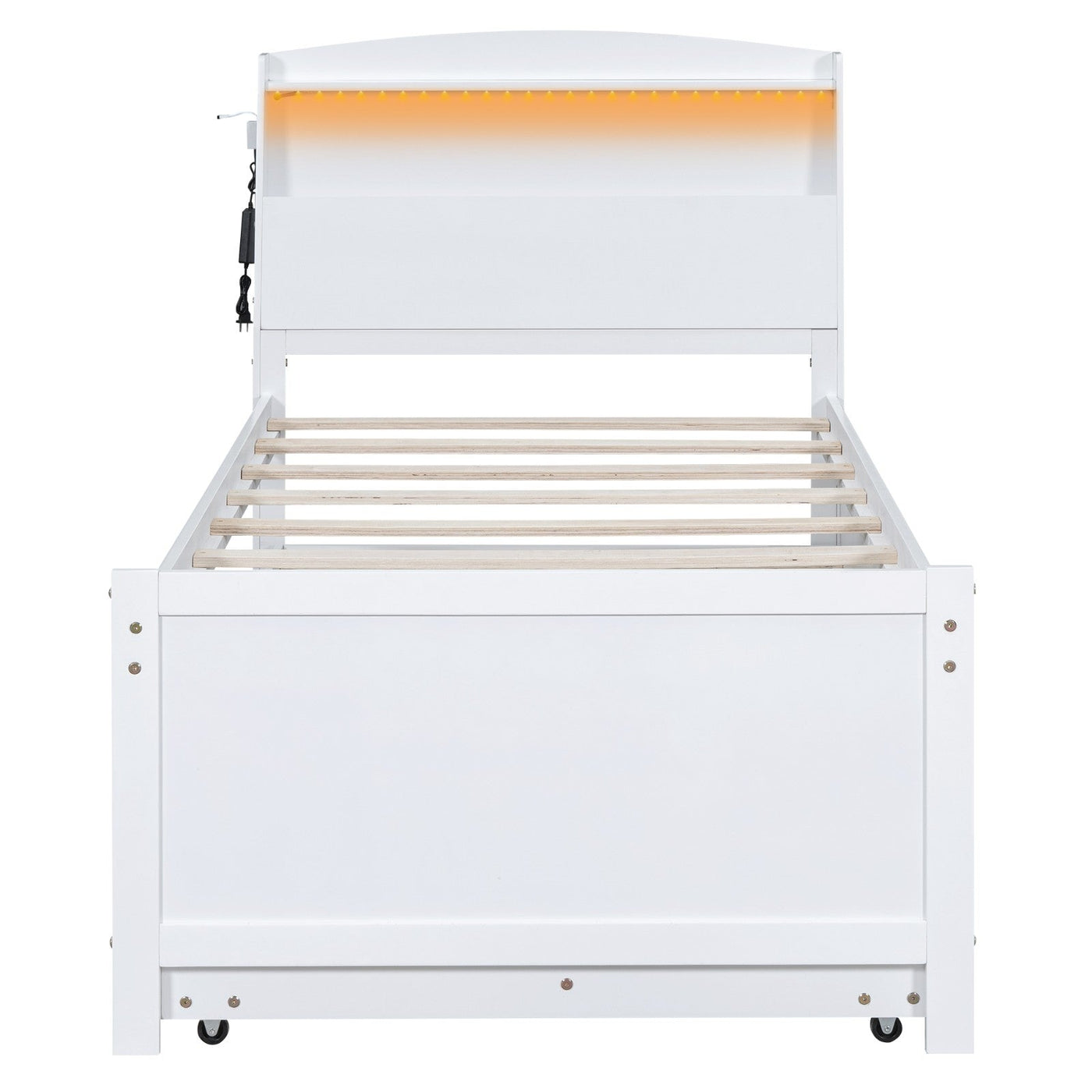 Twin Size Platform Bed With Storage LED Headboard Trundle Drawers