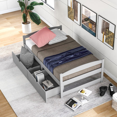 Twin Size Platform Bed With Storage Drawers For Bedroom