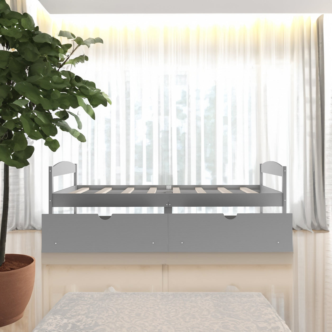 Twin Size Platform Bed With Storage Drawers For Bedroom