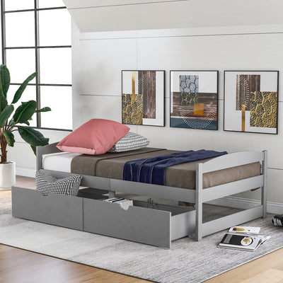 Twin Size Platform Bed With Storage Drawers For Bedroom