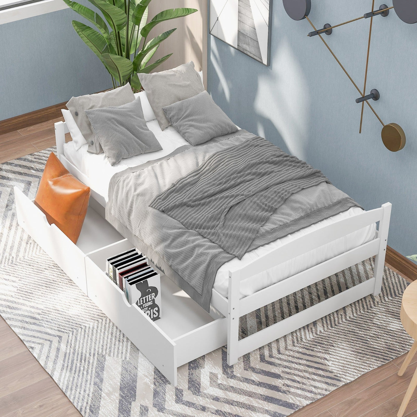 Twin Size Platform Bed With Storage Drawers For Bedroom