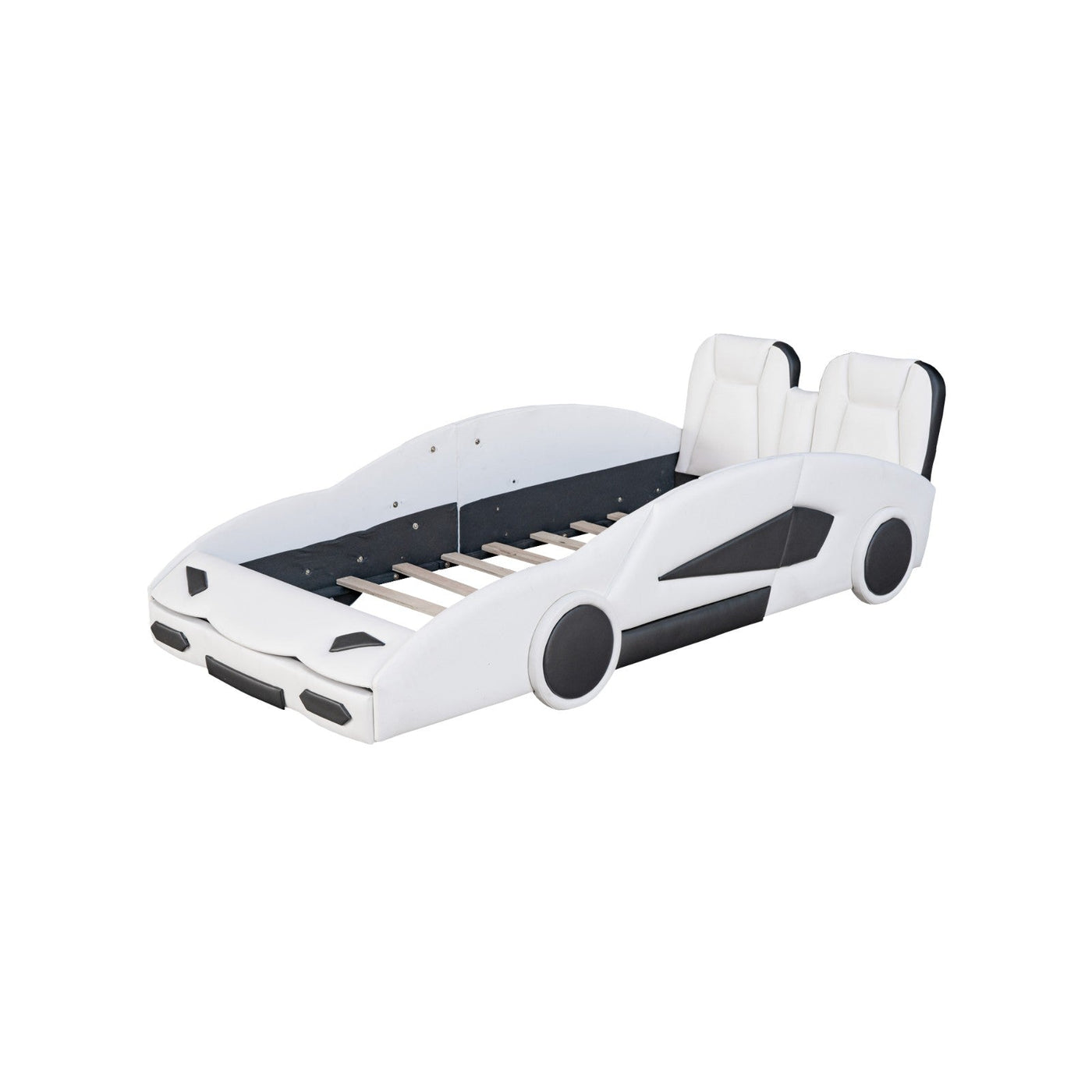 Twin Size Race Car Bed Platform With Wheels For Kids Bedroom