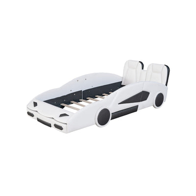 Twin Size Race Car Bed Platform With Wheels For Kids Bedroom