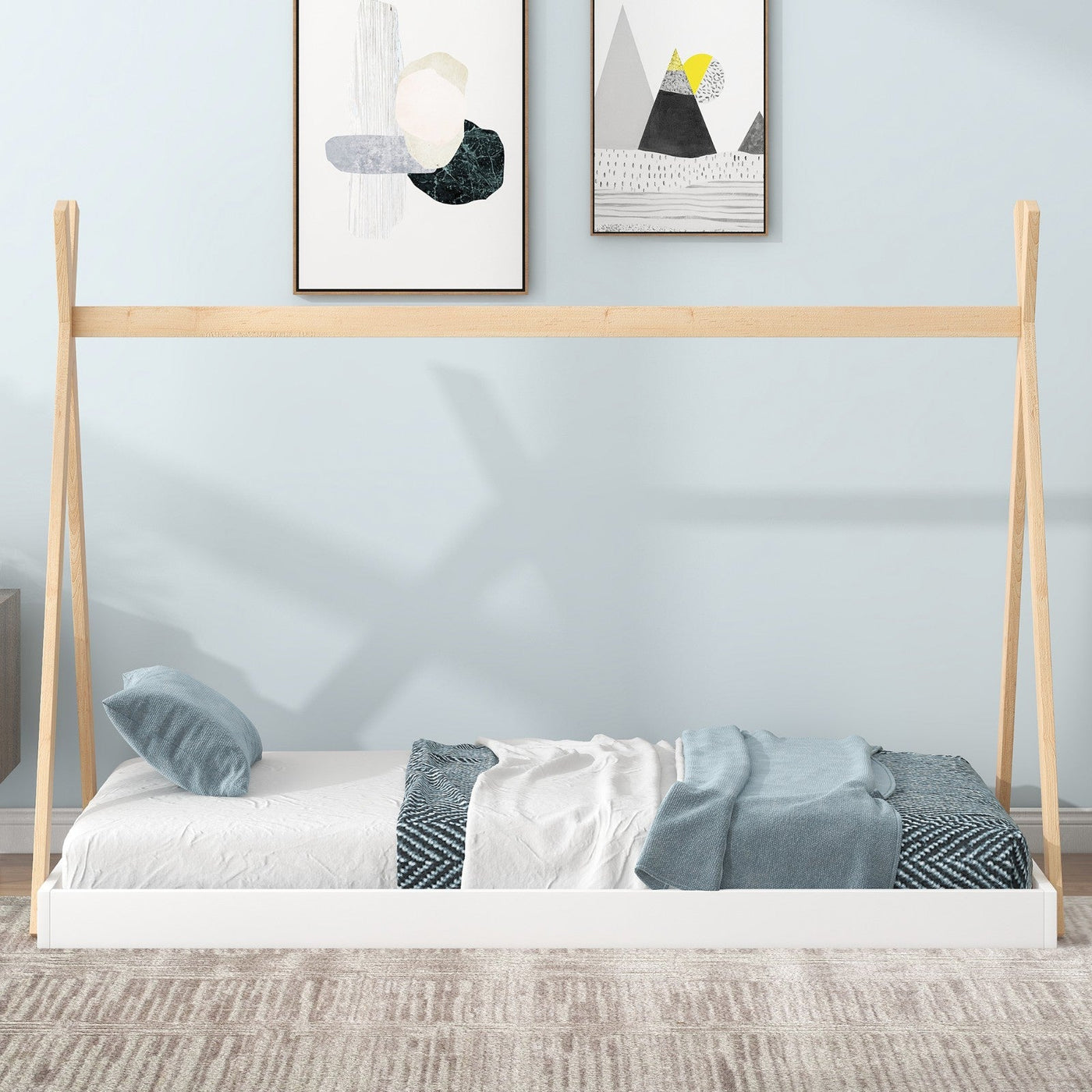 Twin Tent Bed Floor With Sturdy Triangle Frame Structure