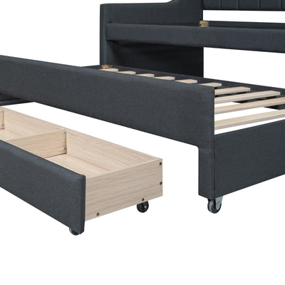 Twin Size Upholstered Daybed With Trundle And Three Storage Drawers
